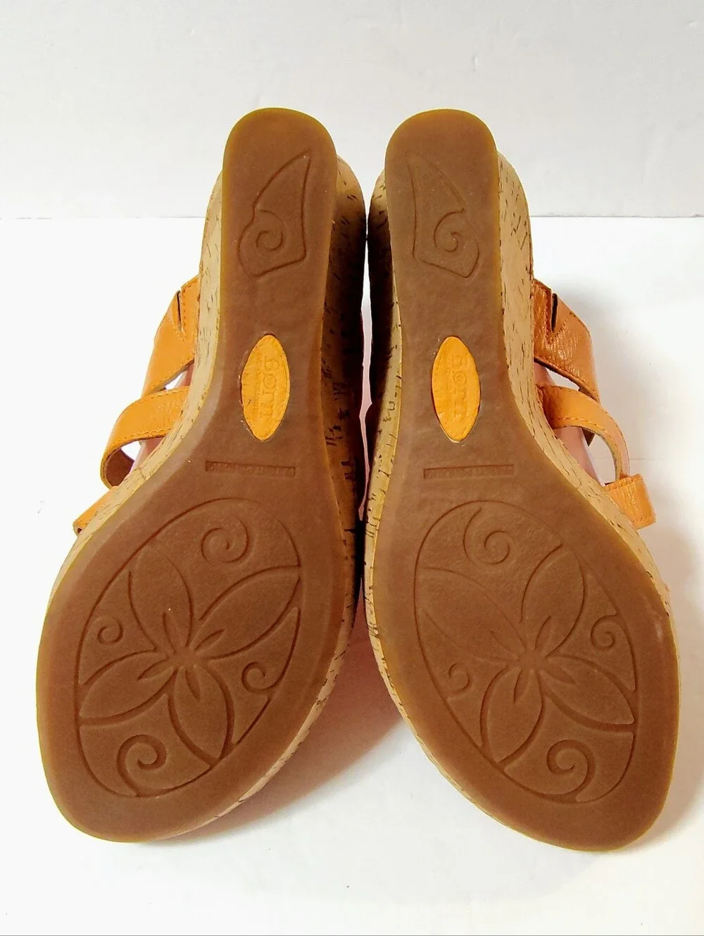Born Zemora Women's Leather Cork Wedge Slip-On Strappy Comfort Sandals Orange 8
